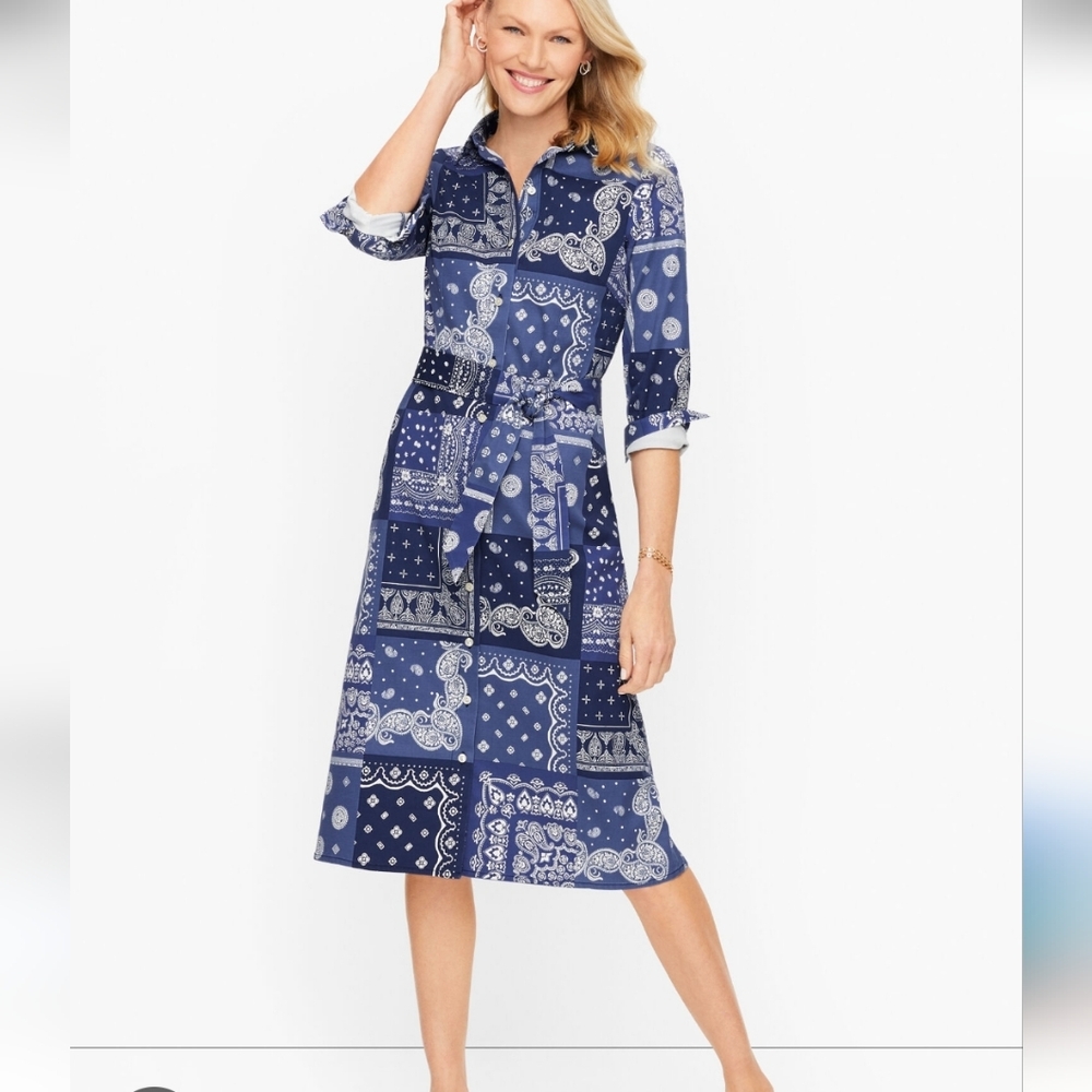 TALBOTS Weekend  Midi Shirt Dress-Bandana Print SIZE 12